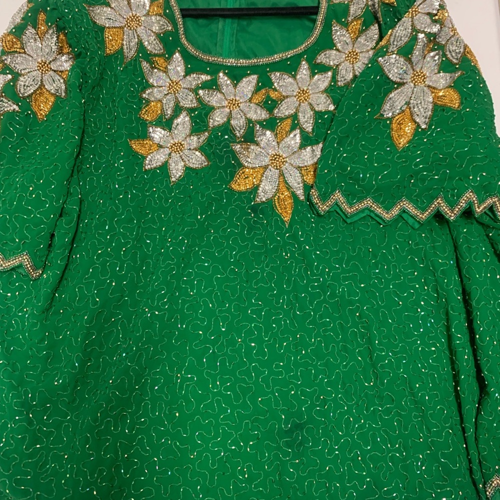 Floral Embroidered Green Blouse